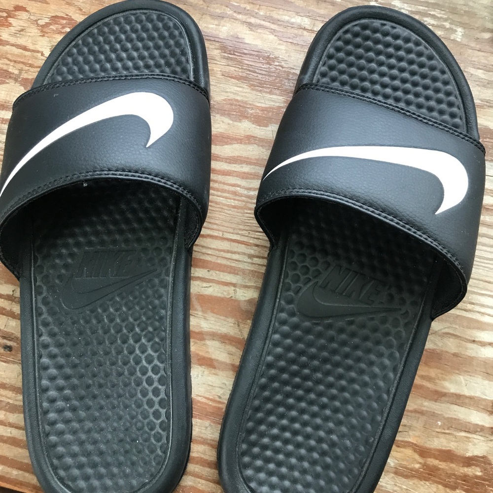 Black slide on sandals